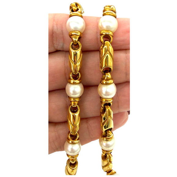 Authentic Bulgari BVLGARI Passo Doppio Pearl & Yellow Gold 18K Italy Necklace - Picture 7 of 8